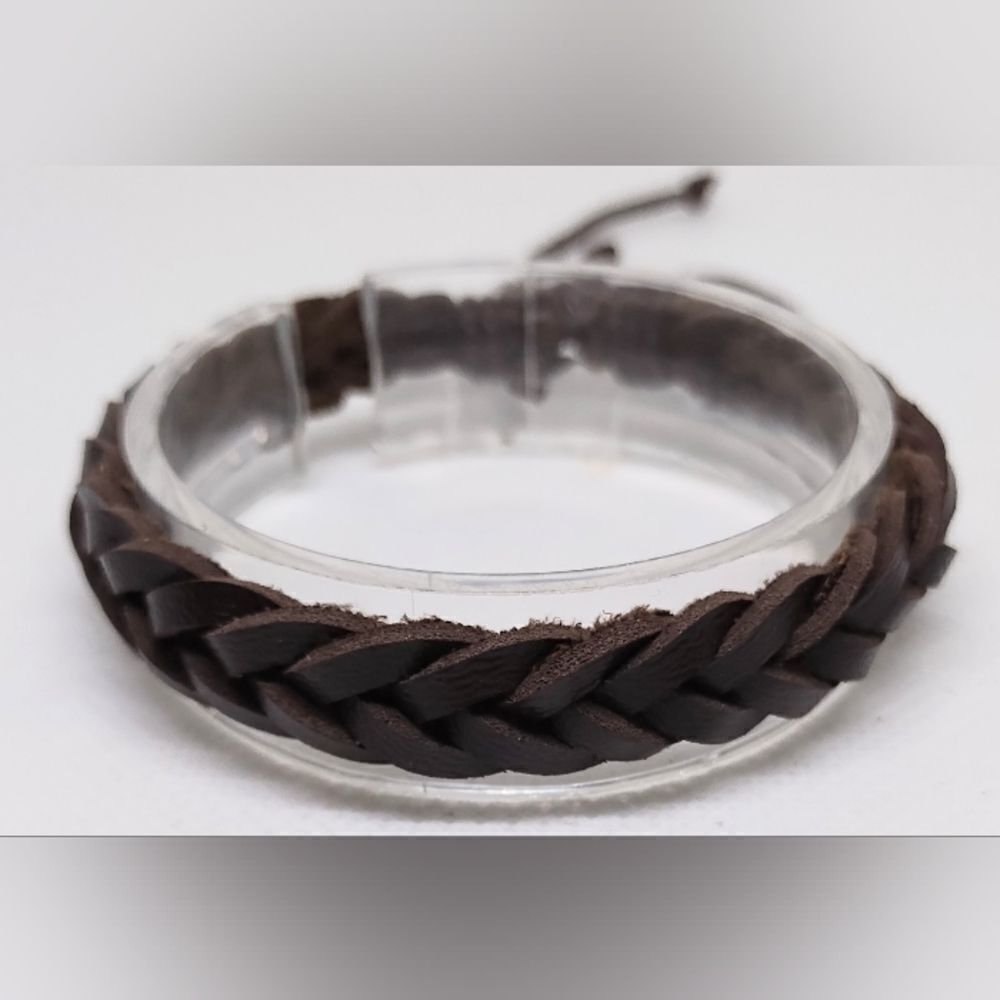 Men's leather bracelet braided brown new e50
